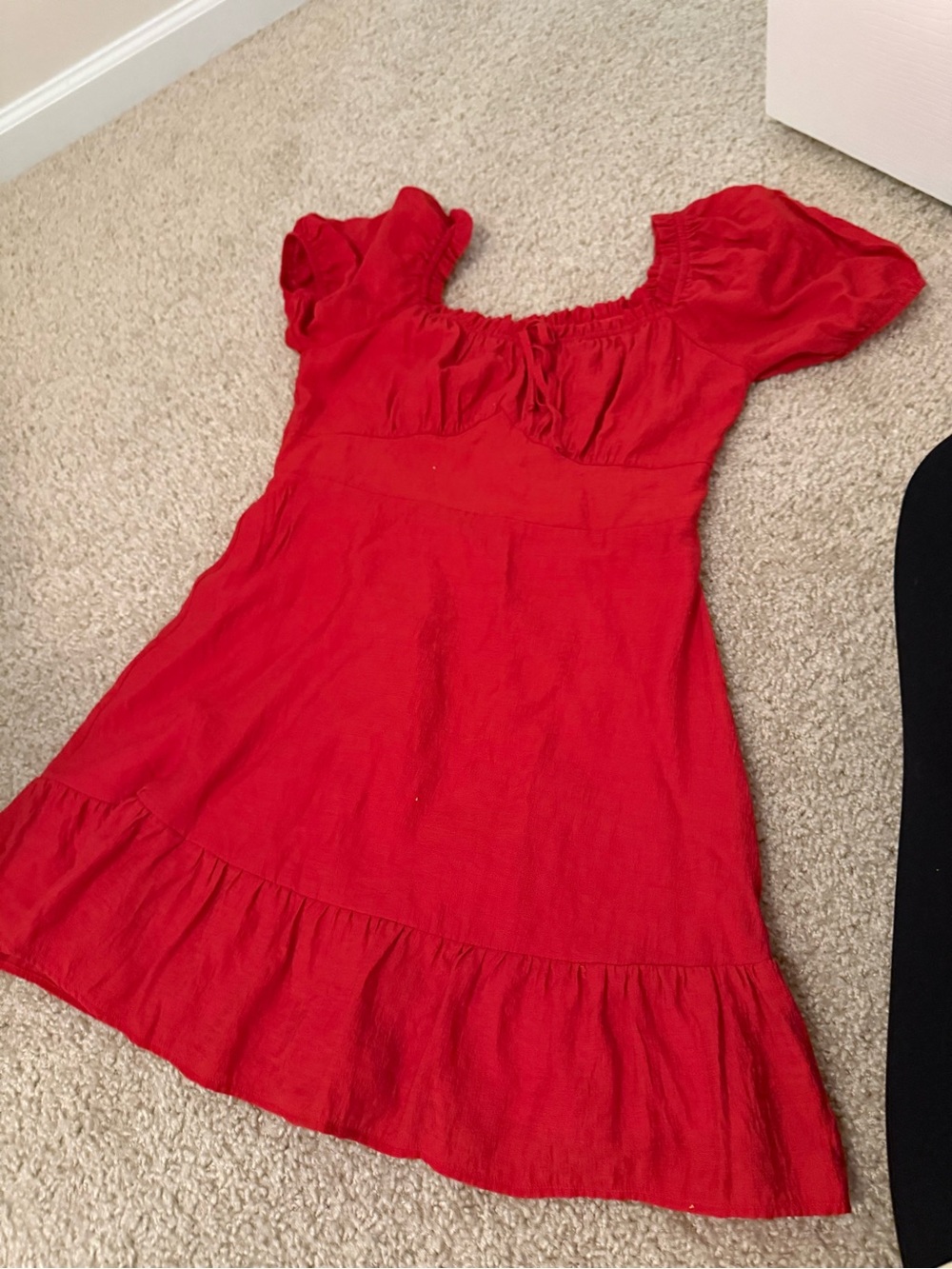 Joy Joy Red Mini Dress with Puff Sleeves